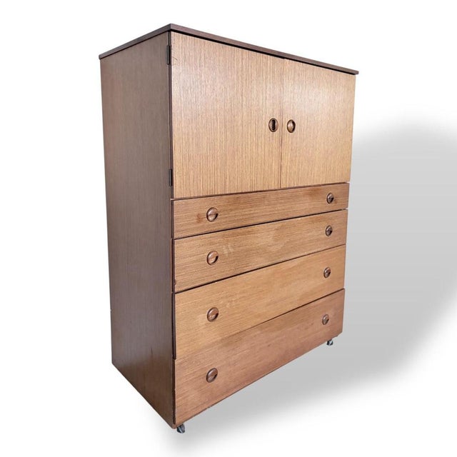 Mid-Century Teak Tallboy Cabinet with Drawers from Schreiber For Sale - Image 3 of 9
