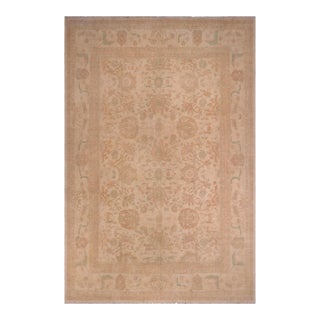 Boho Chic Ziegler Tan Hand-Knotted Wool Rug - 12'4'' X 15'1'' For Sale