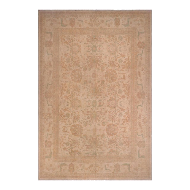Boho Chic Ziegler Tan Hand-Knotted Wool Rug - 12'4'' X 15'1'' For Sale