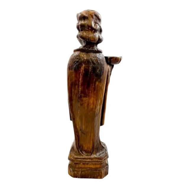Italian Baroque Artist, Carved Altar Candlestick Figure, 1700s, Walnut For Sale - Image 6 of 16