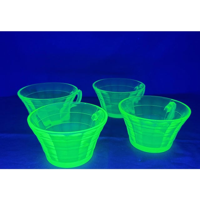 Uranium Glass Set of 4 Green Tea Cups Early 20th Century For Sale - Image 14 of 18