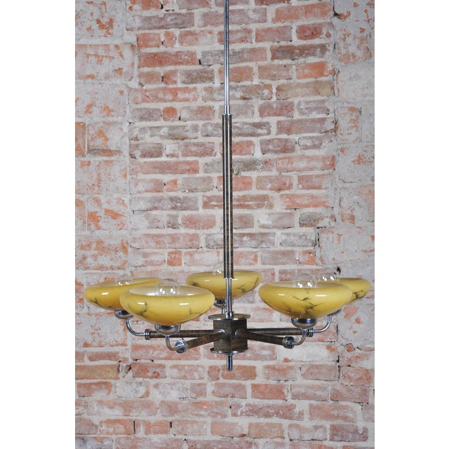 Art Deco Chandelier in Chrome, Beech, Walnut and Glass, Czech, 1920s For Sale - Image 11 of 13