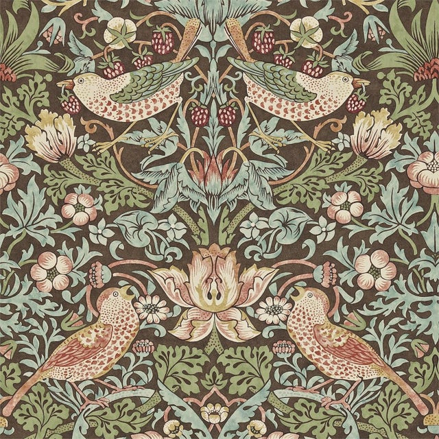 Morris & Co Strawberry Thief Wallpaper in Chocoalte/Slate - a Sample For Sale