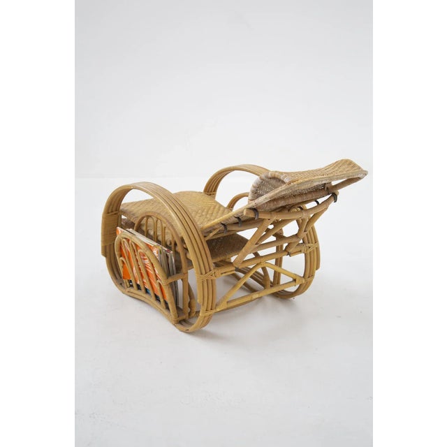 Vintage Rattan and Bamboo Armchair with Magazine Holder For Sale - Image 4 of 5