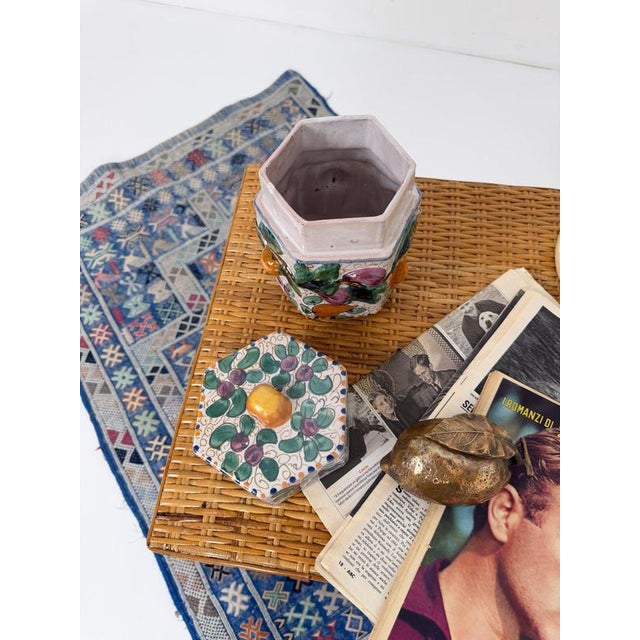 Handcrafted Italian Majolica Ceramic Jar with Fruit Relief Decoration, 30s, 1930s For Sale - Image 4 of 18