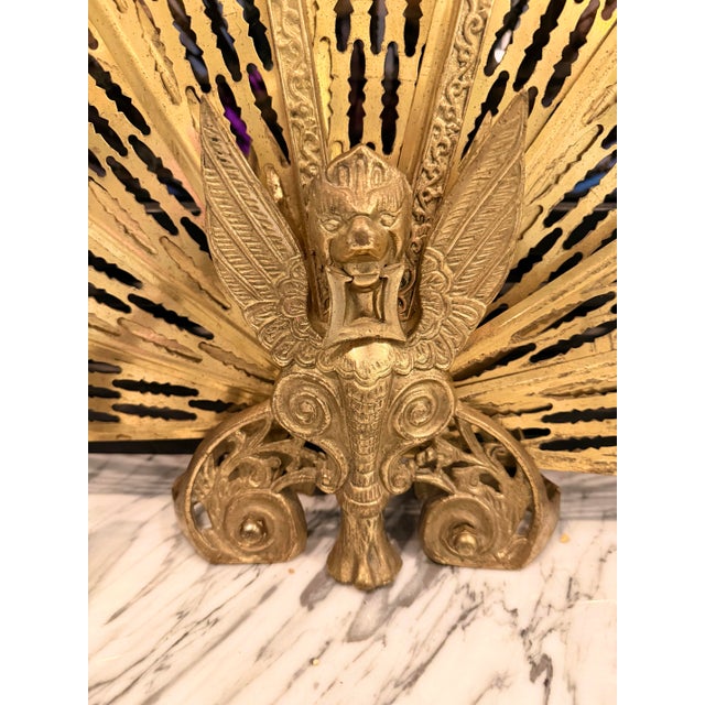 1960s 1960s Brass Peacock Folding Fireplace Screen With Winged Griffin Gargoyle Motif For Sale - Image 5 of 8