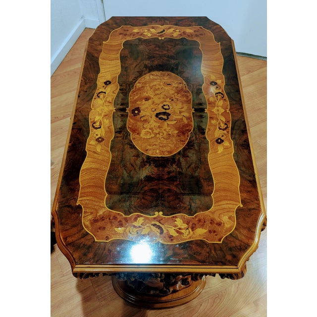 Antique Italian Baroque Style Coffee Table Hand Carved Whit Inlay For Sale - Image 11 of 16