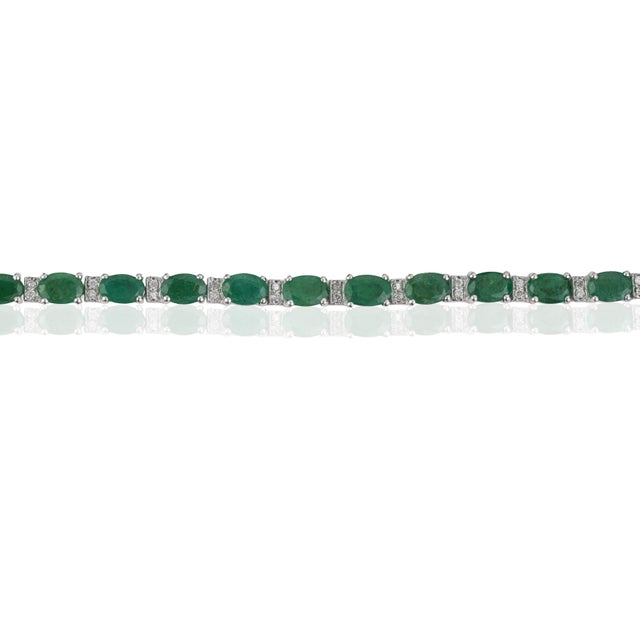 Not Yet Made - Made To Order Classic 10.05 Ct Natural Oval Emerald & Diamond Tennis Bracelet in Solid 925 Silver For Sale - Image 5 of 12