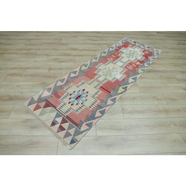 1970s Scandinavian Blue Flamestich Kilim Runner For Sale - Image 4 of 11