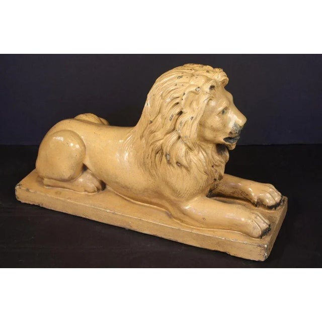 Large English Recumbent Lion of Glazed Stoneware For Sale - Image 4 of 10
