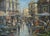 An antique oil painting on wood depicting a market square in Naples from the early 20th century. The scene depicts an...