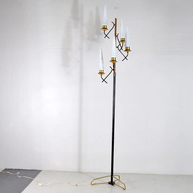 Opaline Glass & Brass Floor Lamp by Stilnovo, 1950s For Sale - Image 13 of 13