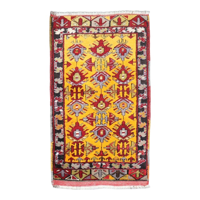Antique Turkish Yellow Anatolian Yastik Rug no. j4819 For Sale