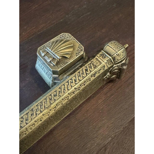 9.5" Antique Ottoman Empire Engraved Bronze Qalamdan Pen Case Inkwell For Sale - Image 9 of 12