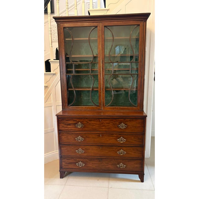 Antique Regency Mahogany Secretaire Bookcase Desk with Glazed Doors and Fitted Interior, 1830 For Sale - Image 18 of 18