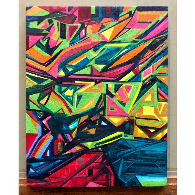 Abstract Unknown, Angular Revelation, Abstract Geometric Dayglo Street Art Graffiti Painting, 2001 For Sale - Image 3 of 5