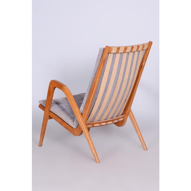 Mid-Century Czech Grey Armchair in Oak attributed to Jan Vanek, 1950s For Sale - Image 6 of 12