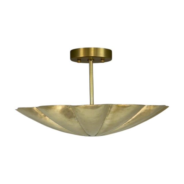 Minimalism Brass Scalloped Semi-Flush Mount Ceiling Light Handmade Brass For Sale - Image 3 of 6