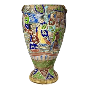 Japanese Meiji Period Satsuma-Style Moriage Ceramic Open Vessel, Scholars