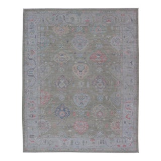 Keivan Woven Arts Hand-Knotted Transitional Neutral Oushak Rug 9'1 X 12'0 For Sale