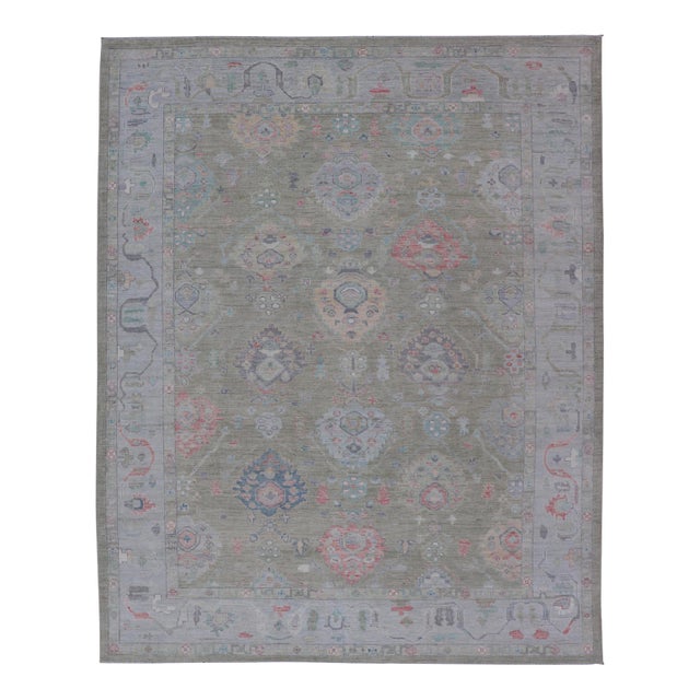 Keivan Woven Arts Hand-Knotted Transitional Neutral Oushak Rug 9'1 X 12'0 For Sale