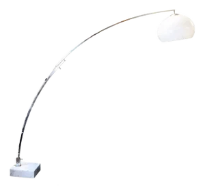 1970s Italian White Acrylic Shade Chrome Frame and Marble Base Arc Floor Lamp