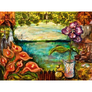 "Resurrection Lilies" Contemporary Impressionist Landscape Still Life Painting by Christine Ilewski-Huelsmann For Sale