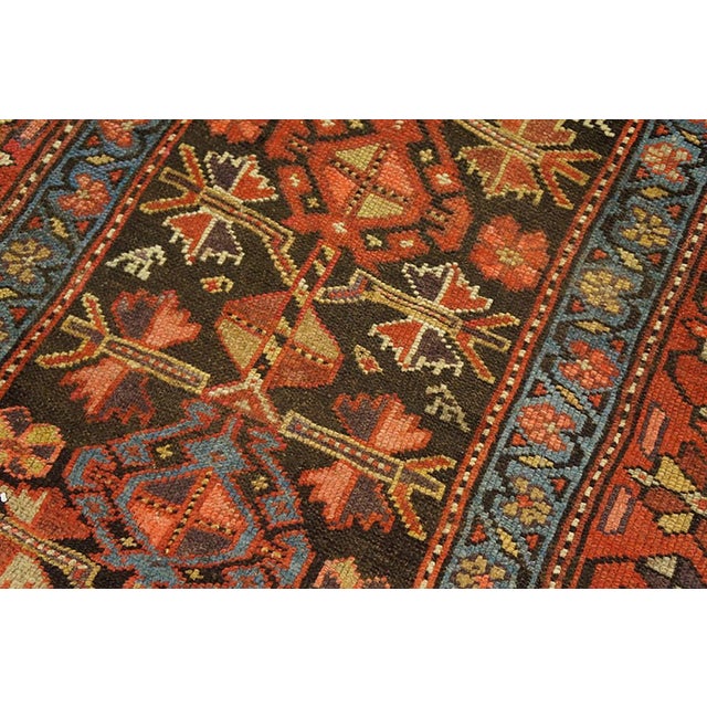 1900s Brown Geometric Tribal Antique W. Persian Kurdish Rug 4' X 8'9" Handknotted Wool Carpet For Sale - Image 4 of 6