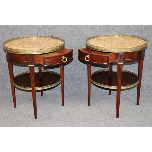 Pair French Louis XVI Style Marble Top & Bronze End Tables by Cassard Et Cie For Sale In Philadelphia - Image 6 of 15