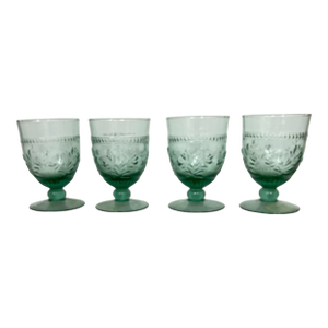 Vintage Pale Green Pressed Glass Large Wine Goblets - Set of 4