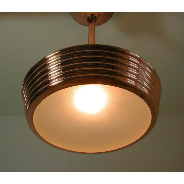 Copper French Art Deco Copper and Satin Glass Flush Mount Pendant, 1930s For Sale - Image 8 of 12