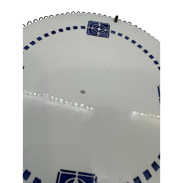 Blue Antique German Art Deco Porcelain Round Trivet Tile For Sale - Image 8 of 11