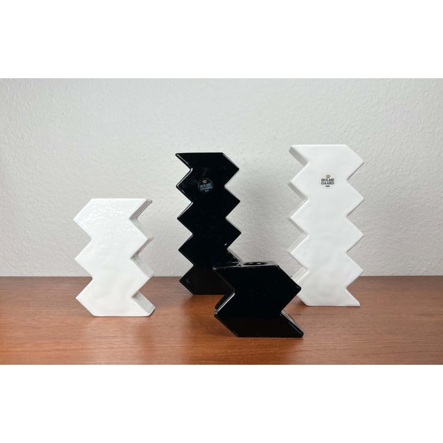 Postmodern Black and White Glass Candleholder by Halskov & Dalsgaard for Holmegaard, Set of 4, in Very Good conditions....