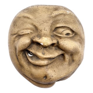 Admiration Cigars Antique Chalkware Man in the Moon With Winking Eye Matchsafe Wall Plaque C 1910 For Sale