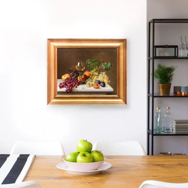 Realism German Realist Still-Life Painting of Fruits and Wine by Gottfried Schultz For Sale - Image 3 of 12