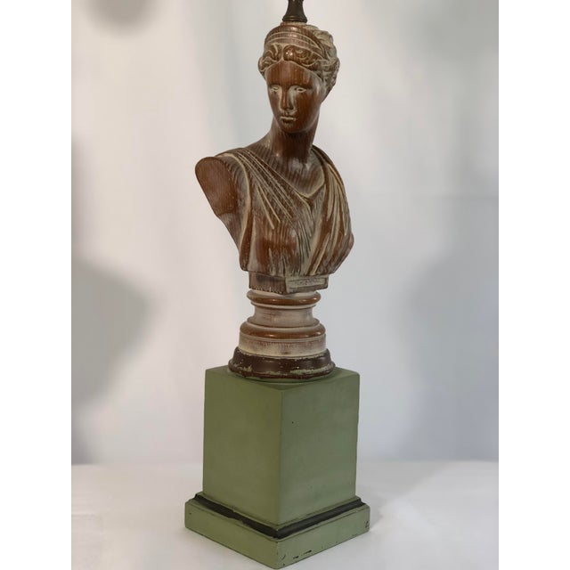 1940s Cerused Oak Neoclassical Bust Lamps - a Pair For Sale - Image 4 of 10