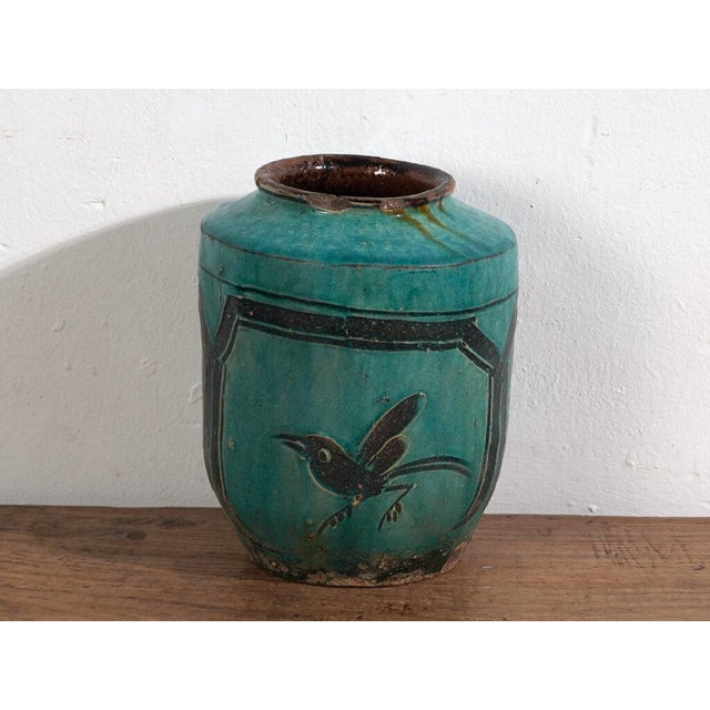 Antique Green Ceramic Vase For Sale - Image 5 of 7