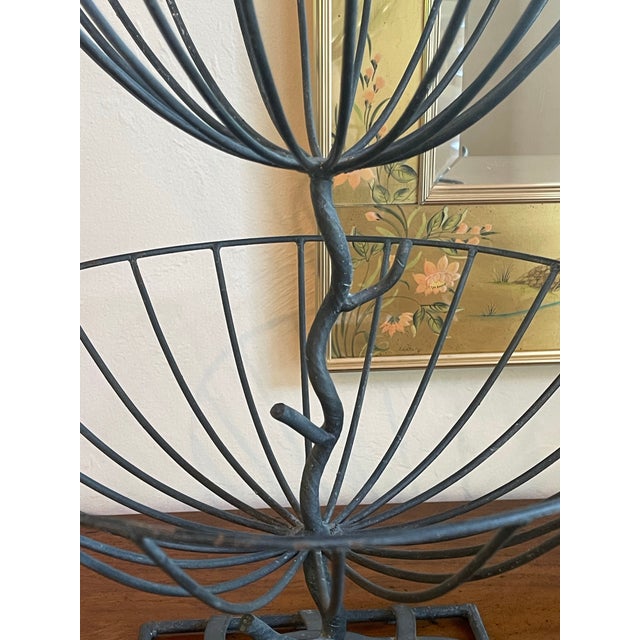 Metal Vintage Sculptural Hand Forged Iron Two Tier Fruit Stand For Sale - Image 7 of 8