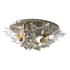 Contemporary Brass and Murano Glass Butterfly Flush-Mount by Simoeng
