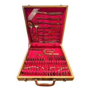 Vintage Thai Siam Flatware Set - 29 pcs with wooden case For Sale