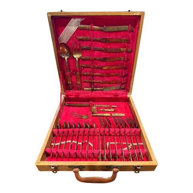 Vintage Thai Siam Flatware Set - 29 pcs with wooden case For Sale