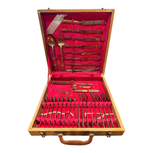 Vintage Thai Siam Flatware Set - 29 pcs with wooden case