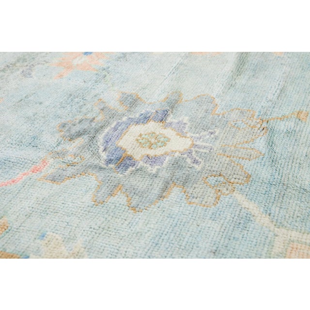 Modern Turkish Oushak Blue Handmade Floral Oversize Wool Rug For Sale In New York - Image 6 of 11