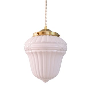 Art Deco Pendant Light in Pressed Molded Milk Glass, 1920s For Sale