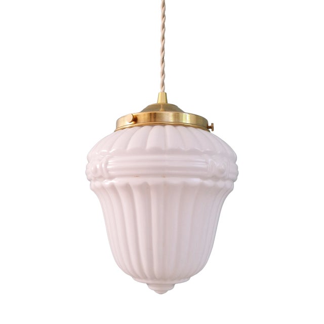 Art Deco Pendant Light in Pressed Molded Milk Glass, 1920s For Sale
