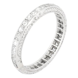 1930s Art Deco French Cut Diamond Platinum Eternity Band, Size 5 For Sale