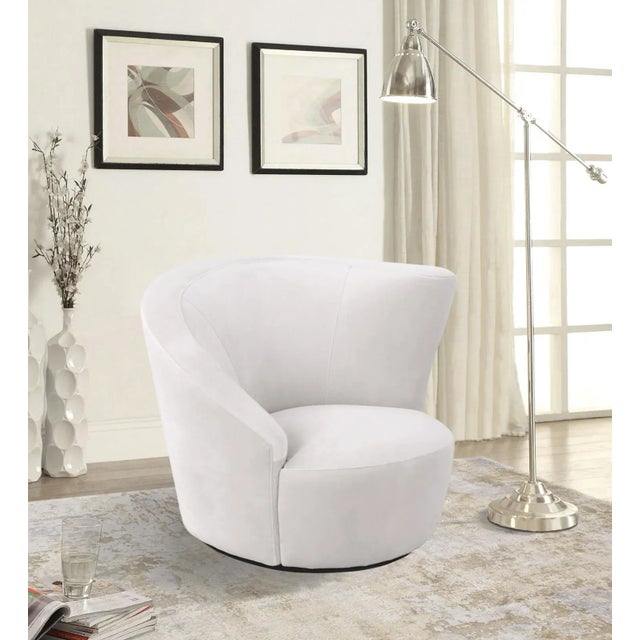 Textile Pasargad Home Vicenza Cortina White Crescent Swivel Chair For Sale - Image 7 of 9