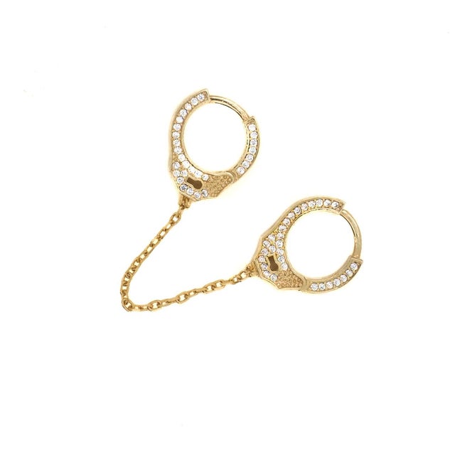 Gold & Diamond Handcuff Design Earring For Sale - Image 4 of 7