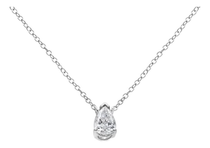 14K White Gold 1/3 Cttw Pear Shape Solitaire Diamond 18" Pendant Necklace