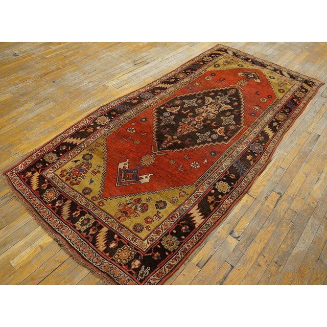 Late 19th Century Persian Bijar Rug ( 3'8" x 7'8" - 112 x 234 ) Antique Bijar Small Scatter Size Wool Multicolor Rug,...